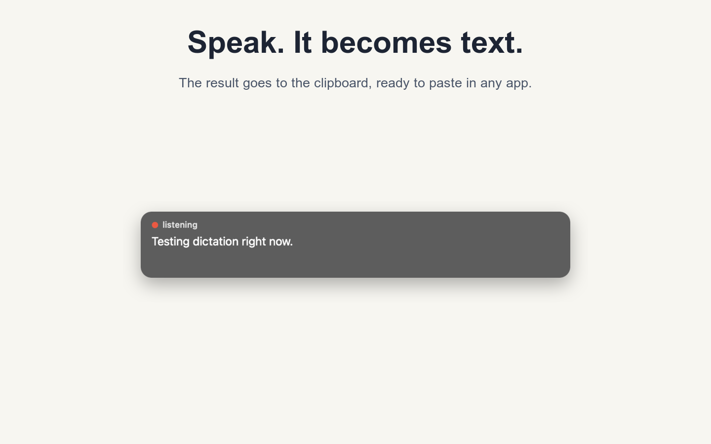 The live preview while listening, showing an English sentence being dictated