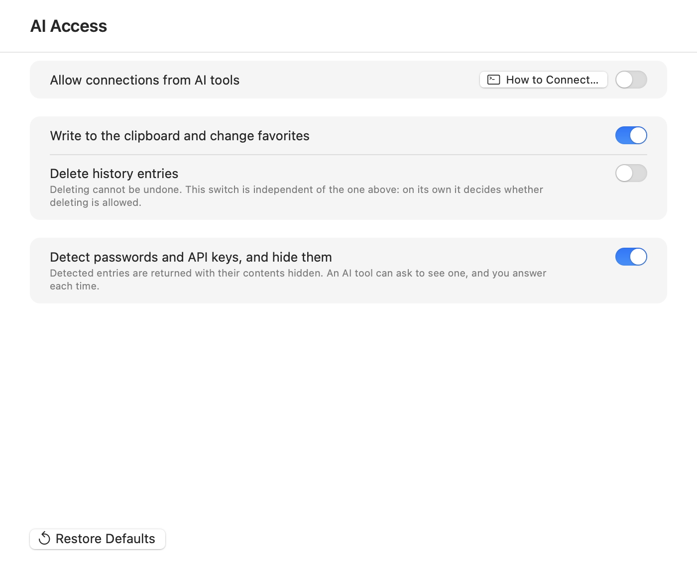 Koemoji settings window, AI Access pane