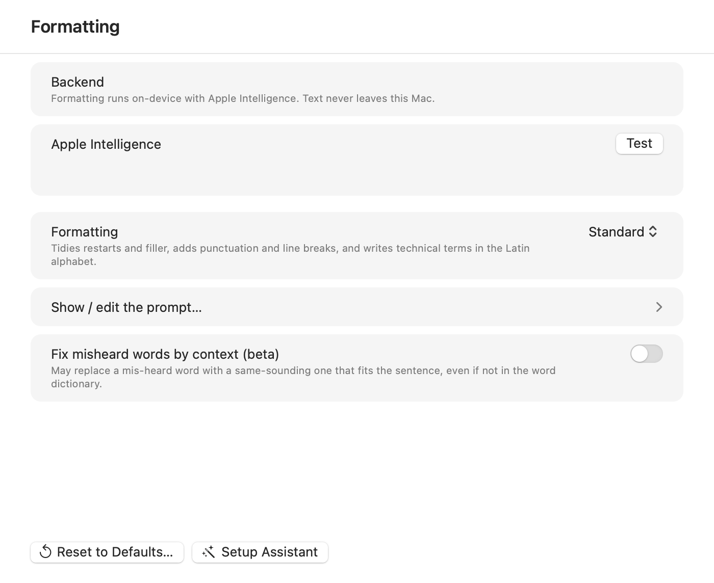 Koemoji settings window, Formatting pane