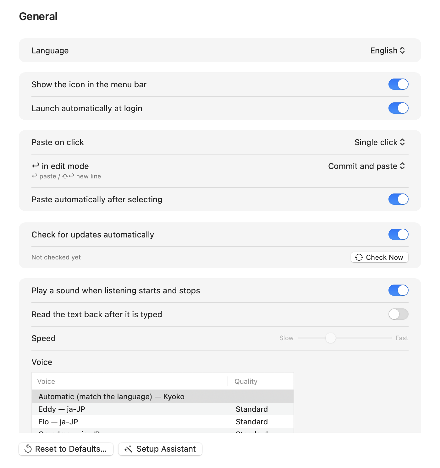 Koemoji settings window, General pane